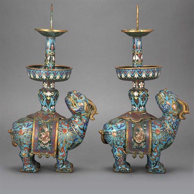 Lot 350 - Pair of Chinese Cloisonne Candle Prickets Each...