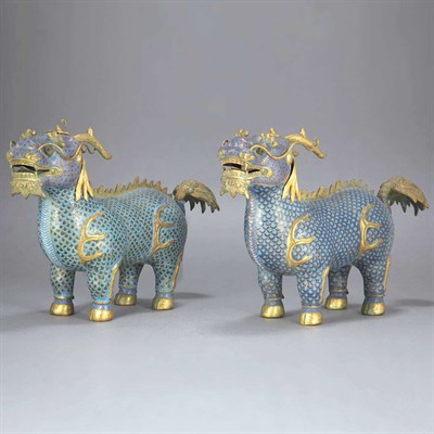 Lot 483 - Pair of Chinese Cloisonne Qilin Early 20th...