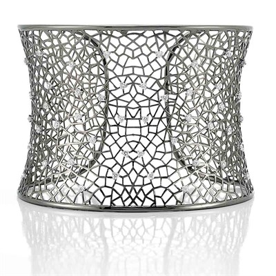 Lot 417 - Blackened White Gold and Diamond Cuff Bangle Bracelet