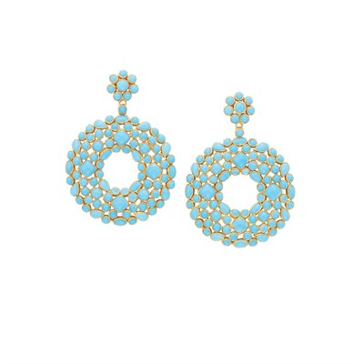 Lot 358 - Pair of Gold and Turquoise Pendant-Earrings