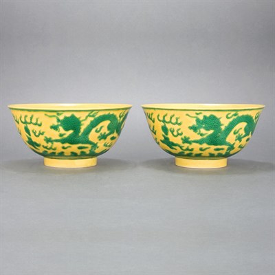 Lot 141 - Pair of Chinese Green and Yellow Glazed...