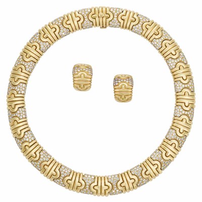 Lot 428 - Gold and Diamond Necklace and Pair of Earrings, Bulgari