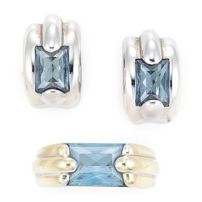 Lot 685 - White Gold and Blue Topaz Ring and Pair of Half-Hoop Earrings, Audemars Piguet