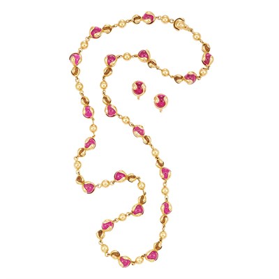 Lot 427 - Long Gold and Colored Bead Necklace and Earclips, Marina B