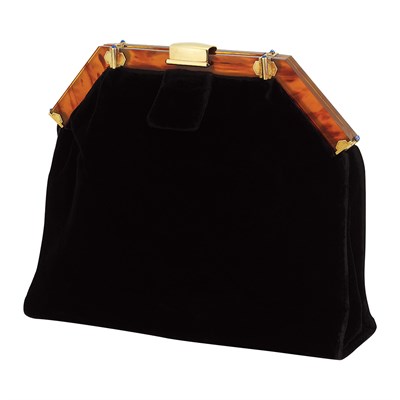 Lot 338 - Black Velvet, Simulated Tortoise Shell, Gold and Cabochon Sapphire Purse, Cartier