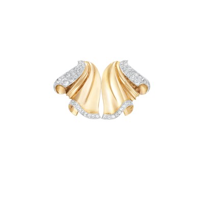 Lot 454 - Gold, Platinum and Diamond Double Clip-Brooch