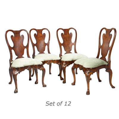 Lot 338 - Set of Twelve Queen Anne Style Walnut Dining...