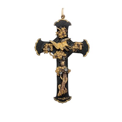 Lot 20 - Japanese Gold and Shakudo Cross Pendant