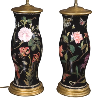Lot 329 - Pair of Metal Floral Decorated Lamps Height 27...