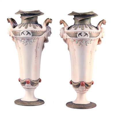 Lot 424 - Pair of Royal Dux Art Nouveau Ceramic Vases...