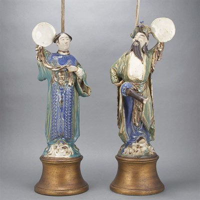 Lot 75 - Pair of Chinese Glazed Pottery Entertainers...