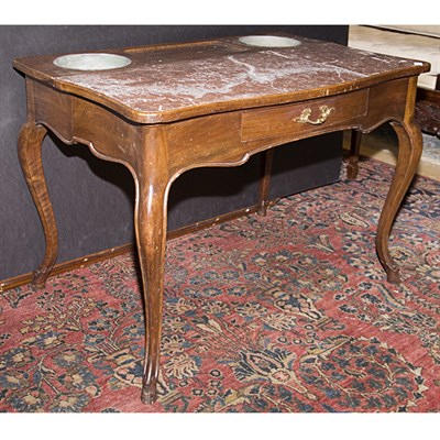 Lot 222 - Louis XV Style Marble Top Mahogany Table...