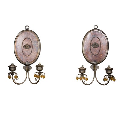 Lot 393 - Pair of Victorian Style Brass Two-Light...