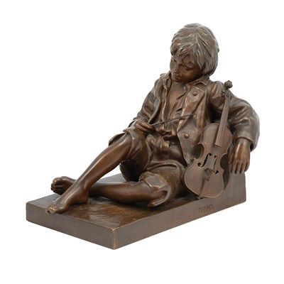 Lot 117 - Bronze Figure of a Boy with a Fiddle Modeled...