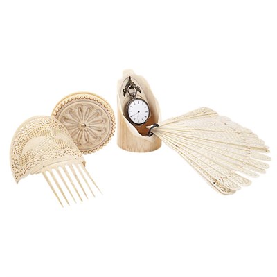 Lot 334 - Group of Continental and Asian Carved Ivory...