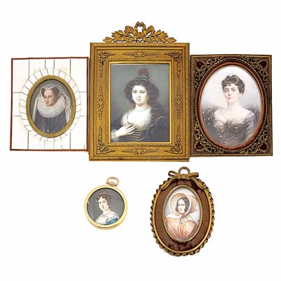 Lot 160 - Group of Framed Portrait Miniatures of Women...