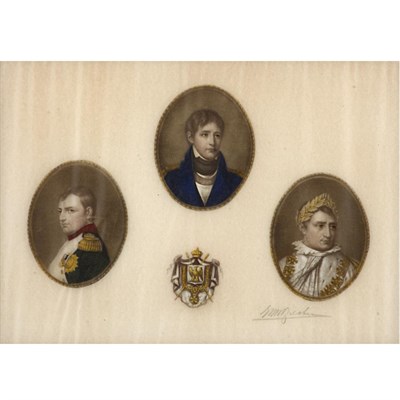 Lot 387 - Framed Hand-Colored Print Depicting three...