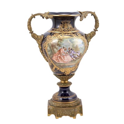 Lot 278 - Sevres Style Gilt-Bronze Mounted Porcelain Urn...