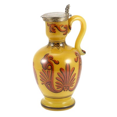 Lot 332 - Victorian Silver Mounted Painted Glass Ewer...