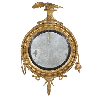 Lot 461 - Regency Part Ebonized Gilt-Wood Convex Mirror...