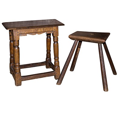 Lot 168 - Provincial Oak Four-Legged Stool; Together...