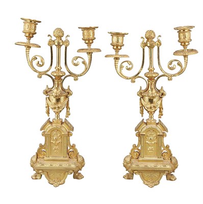 Lot 201 - Pair of Louis XVI Style Gilt-Bronze Two-Light...