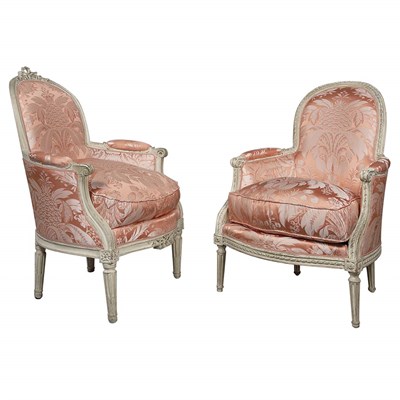 Lot 421 - Associated Pair of Louis XVI Painted Bergeres...