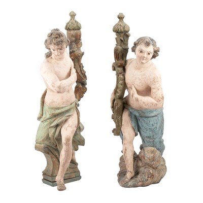 Lot 174 - Pair of Italian Baroque Style Painted Figures...