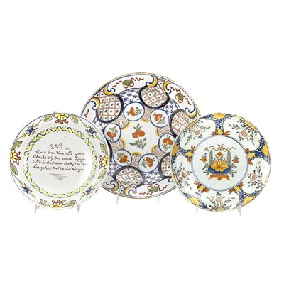 Lot 173 - Group of Three Delft Polychrome Decorated...