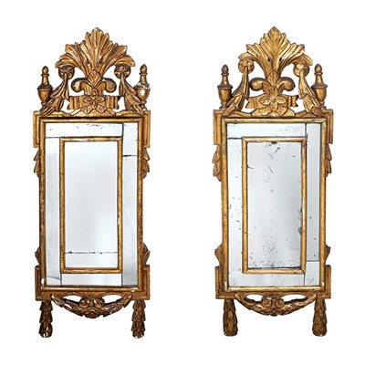 Lot 419 - Pair of Italian Neoclassical Gilt-Wood Mirrors...