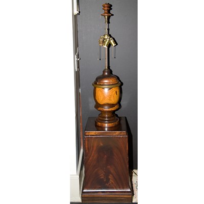 Lot 529 - Walnut Covered Urn-Form Lamp; Together with a...