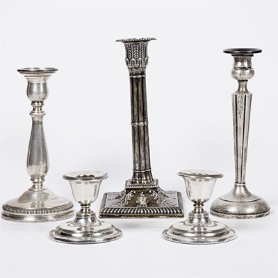 Lot 363 - Five Pairs of Silver Candlesticks; Together...