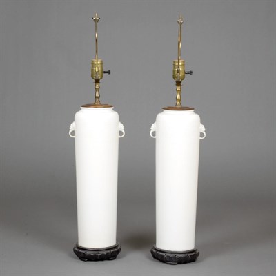 Lot 291 - Pair of Chinese White Glazed Porcelain Lamps...