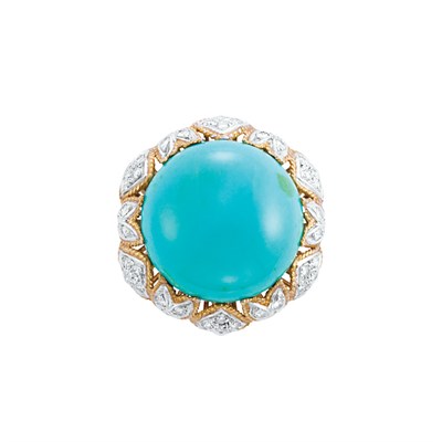 Lot 45 - Gold, Turquoise and Diamond Flower Ring