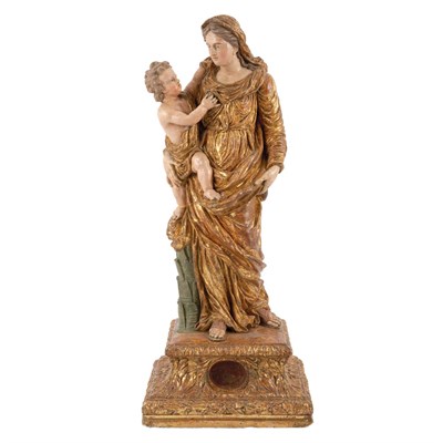 Lot 225 - Continental Painted and Parcel Gilt Figural...