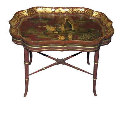 Lot 465 - Victorian Red Lacquered and Gilt Decorated...