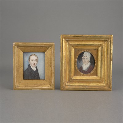 Lot 155 - Two Watercolor Portrait Miniatures 19th...