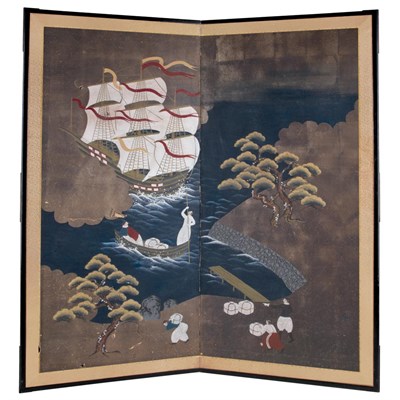 Lot 319 - Japanese Namban Two-Panel Screen 19th Century...