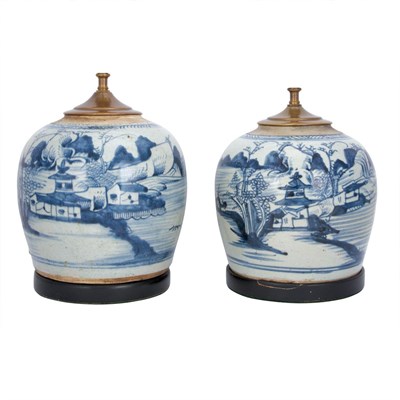 Lot 105 - Two Canton Blue and White Porcelain Vases Each...