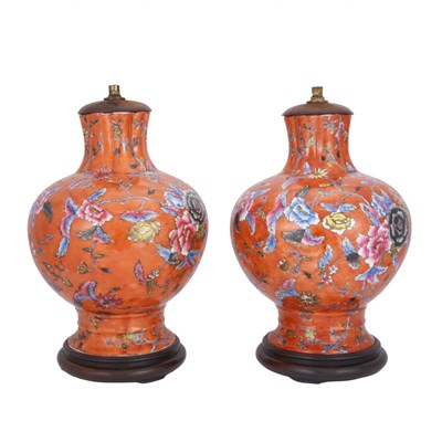 Lot 254 - Pair of Chinese Famille Rose Red Glazed...