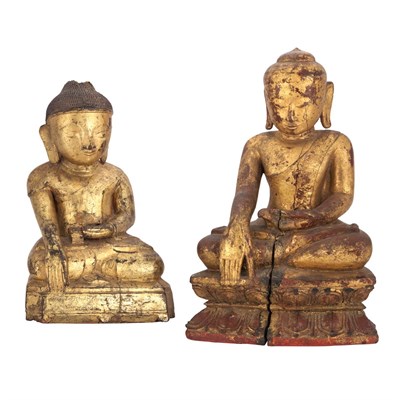 Lot 81 - Two Thai Gilt-Wood Figures of Seated Buddhas...