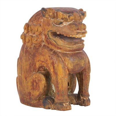 Lot 80 - Japanese Painted Wood Figure of a Seated Lion...