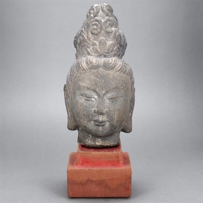Lot 438 - Chinese Stone Head of a Bodhisattva Carved...