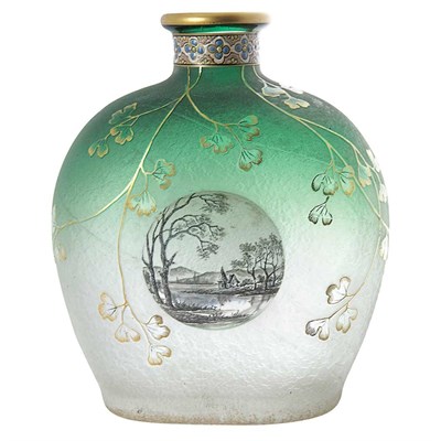 Lot 451 - Daum Acid Etched and Enameled Glass Bottle...