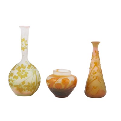 Lot 447 - Three Galle Acid Etched Cameo Glass Miniature...