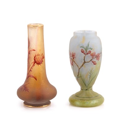 Lot 450 - Two Daum Acid Etched and Enameled Cameo Glass...