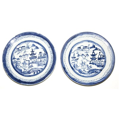 Lot 309 - Set of Eight Chinese Canton Blue and White...