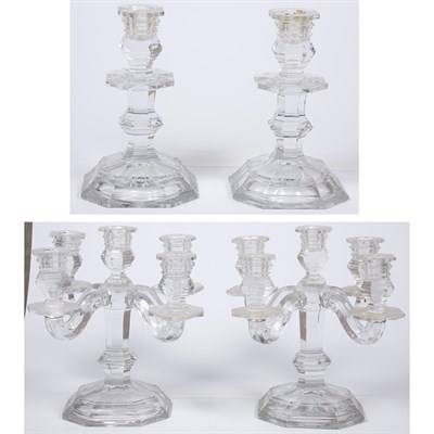 Lot 250 - Pair of Baccarat Glass Five-Light Candelabra...