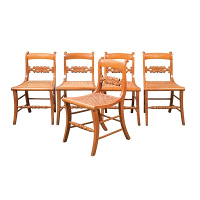 Lot 65 - Set of Ten Classical Figured Maple Side Chairs...