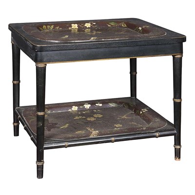 Lot 187 - Victorian Style Papier Mache Double-Tray Table...